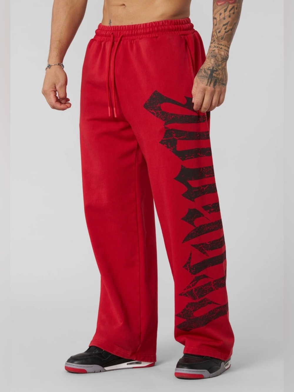 YoungLA Red Sweatpants with Black Side Graphic